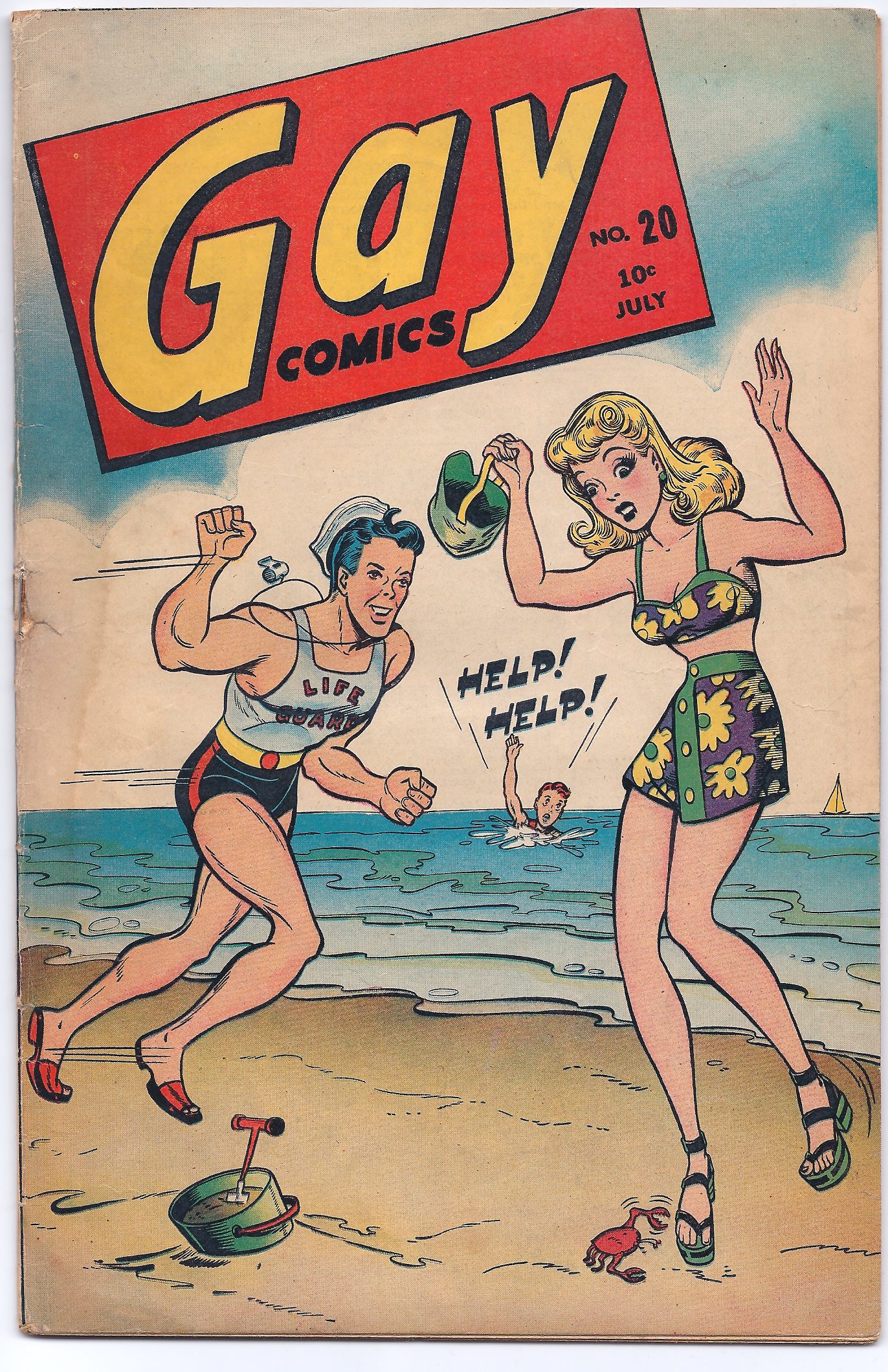 Comic cover with beach scene and characters.
