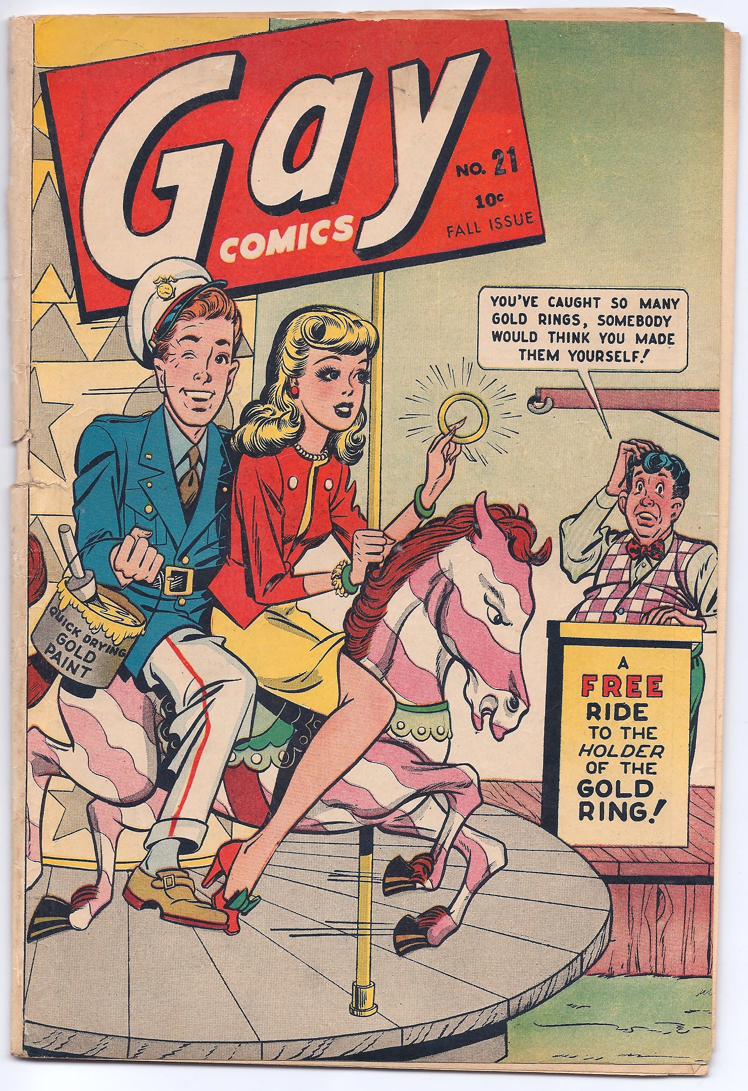 Vintage comic book cover with carousel scene.