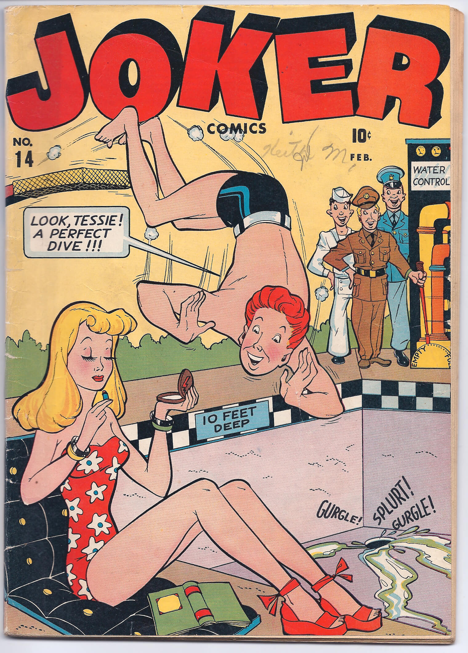 Comic cover with diver and shocked onlookers.