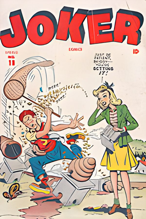 Comic cover with startled man and woman.