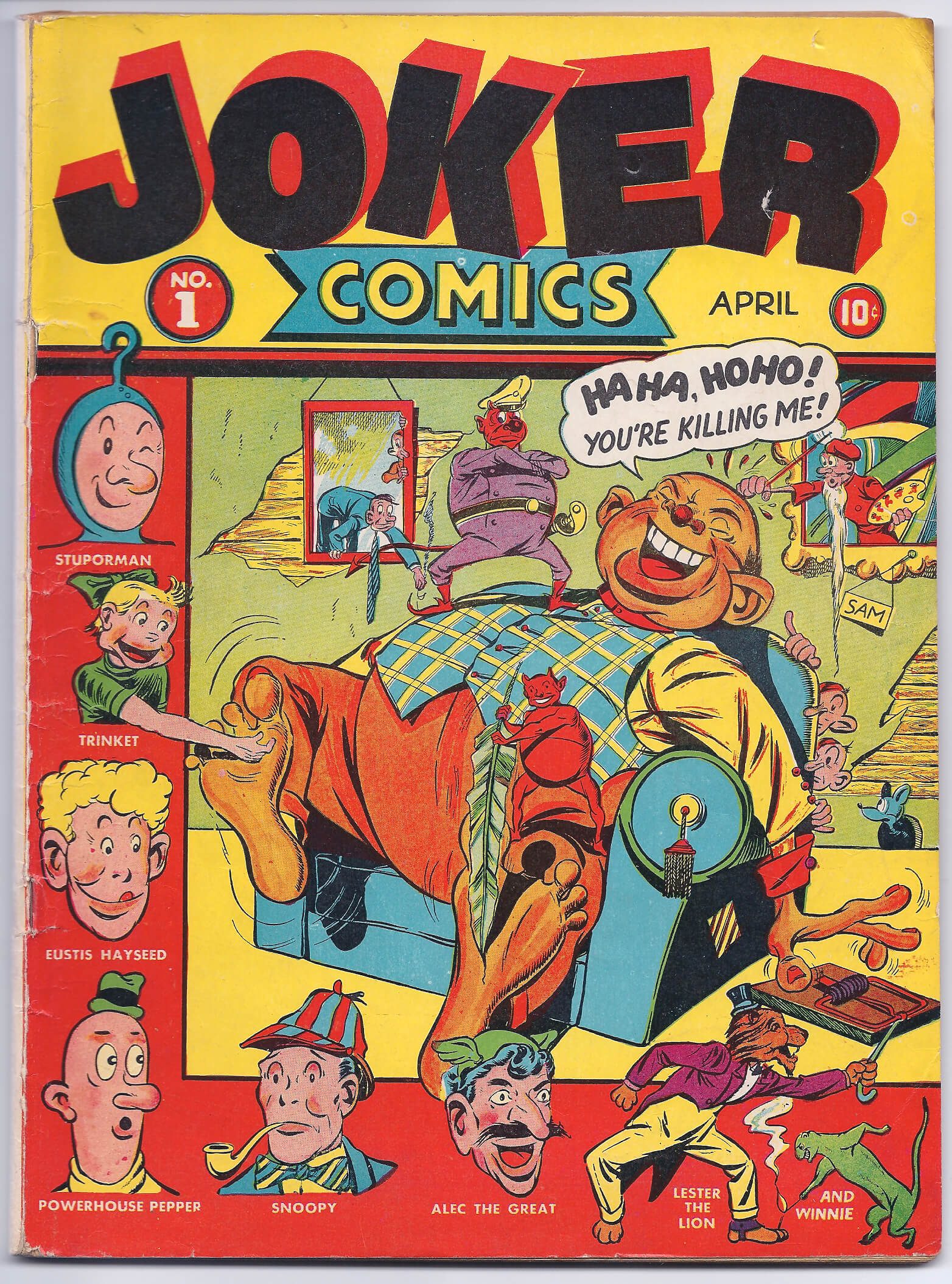Vintage Joker Comics cover with colorful characters.