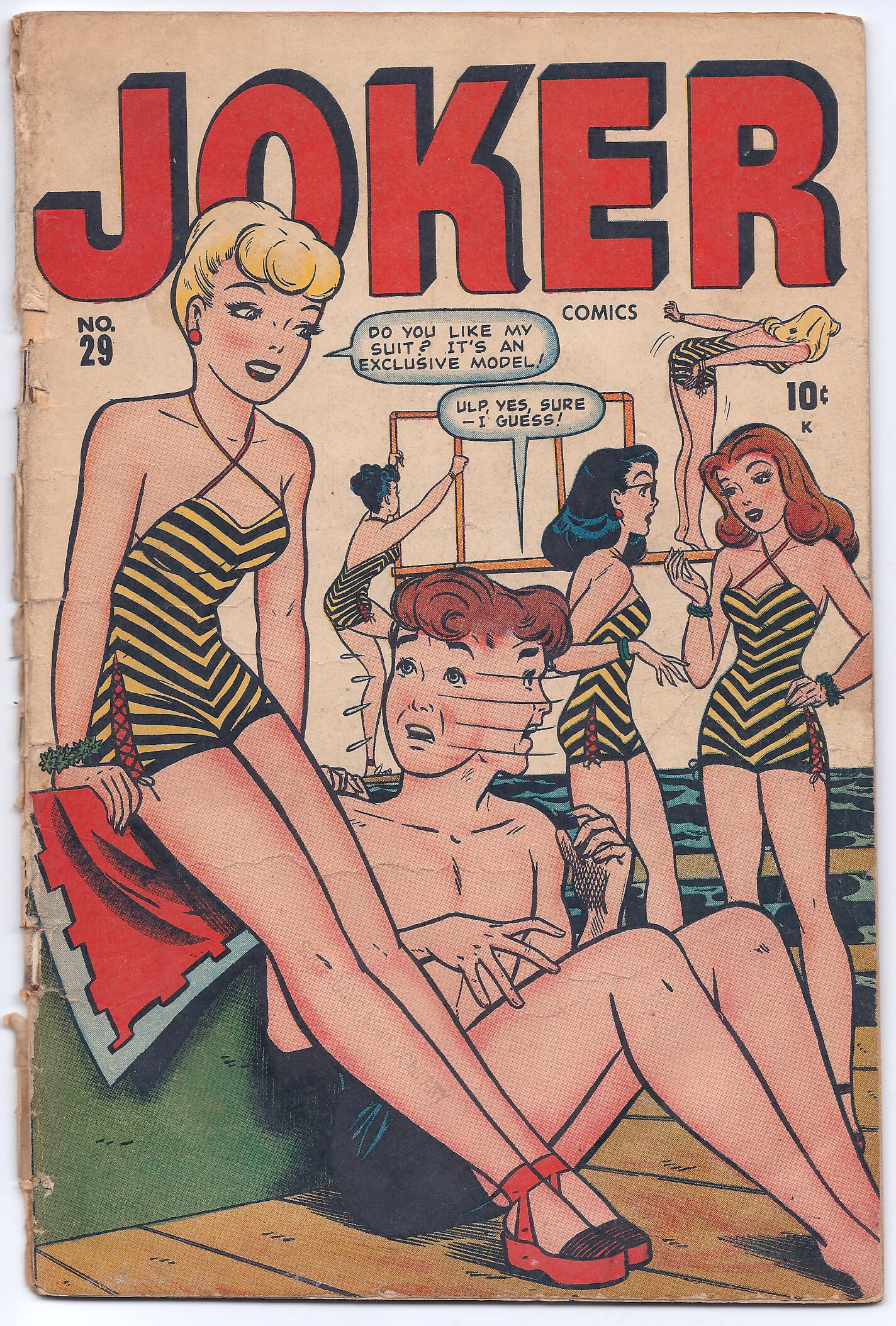 Comic cover with women in striped swimsuits.