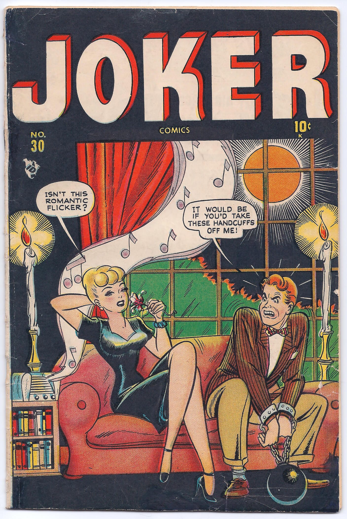 Vintage comic book cover with couple sitting.