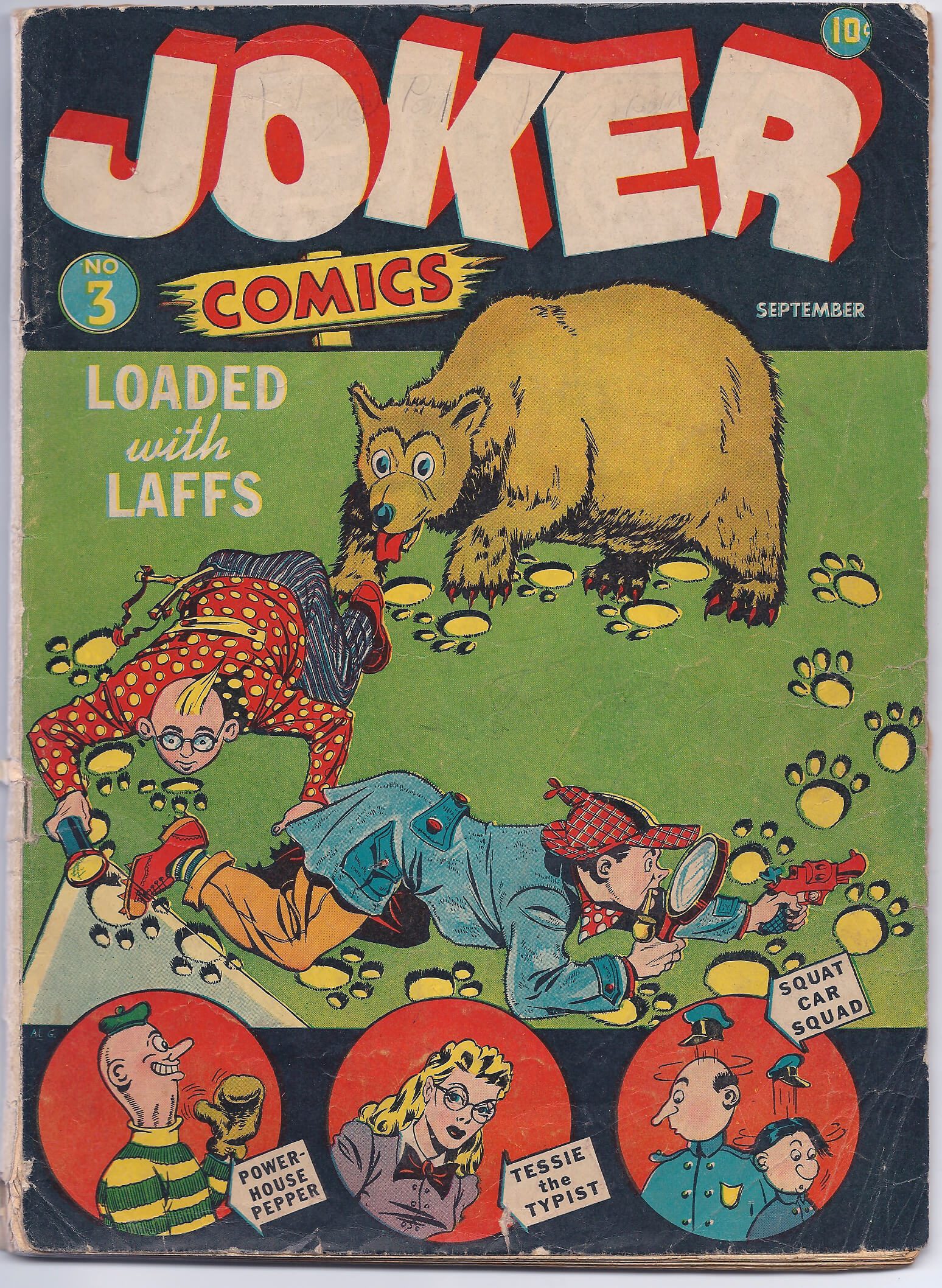 Joker Comics cover with bear and clowns.