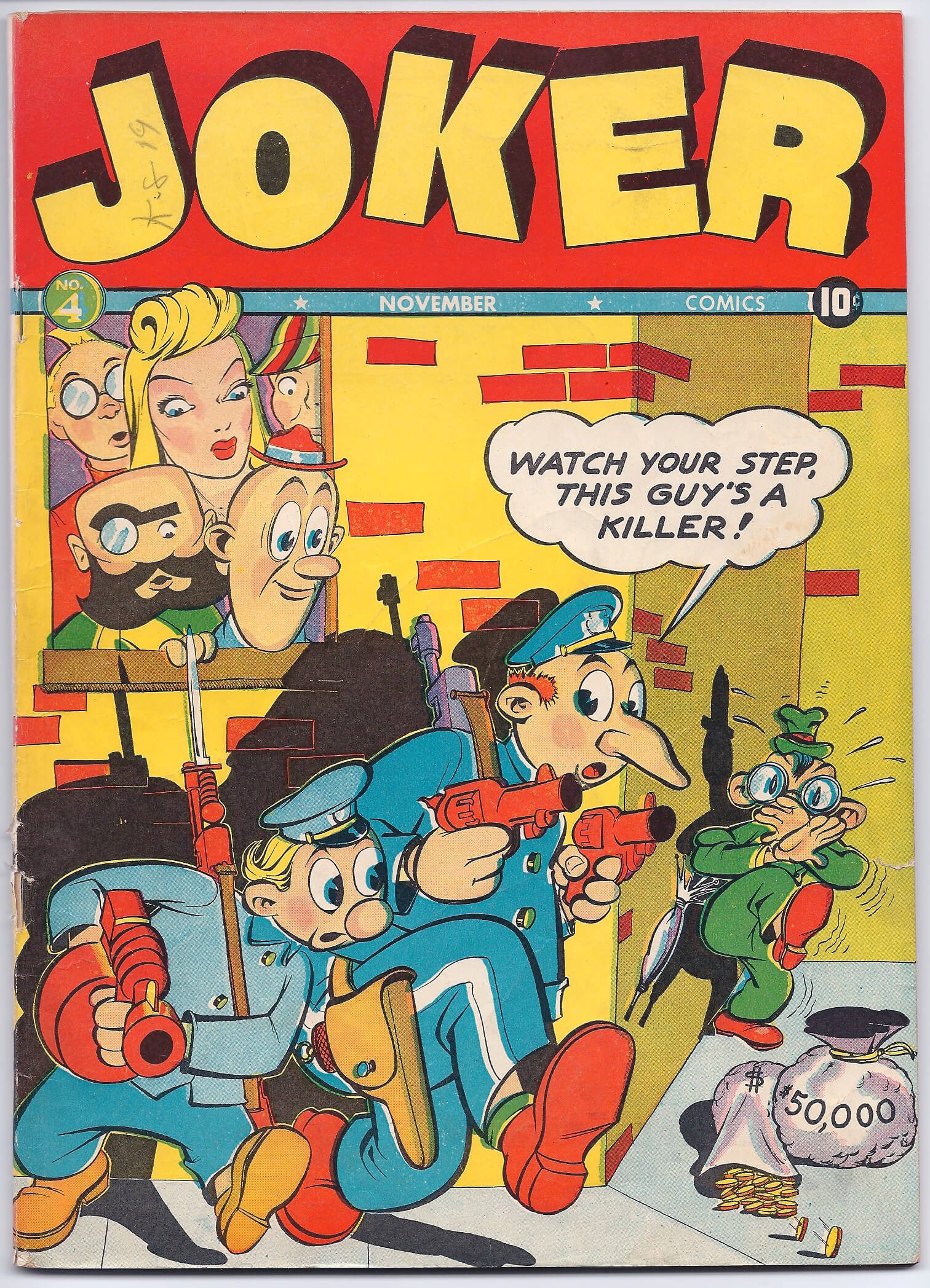 Comic cover with detectives and suspicious character.