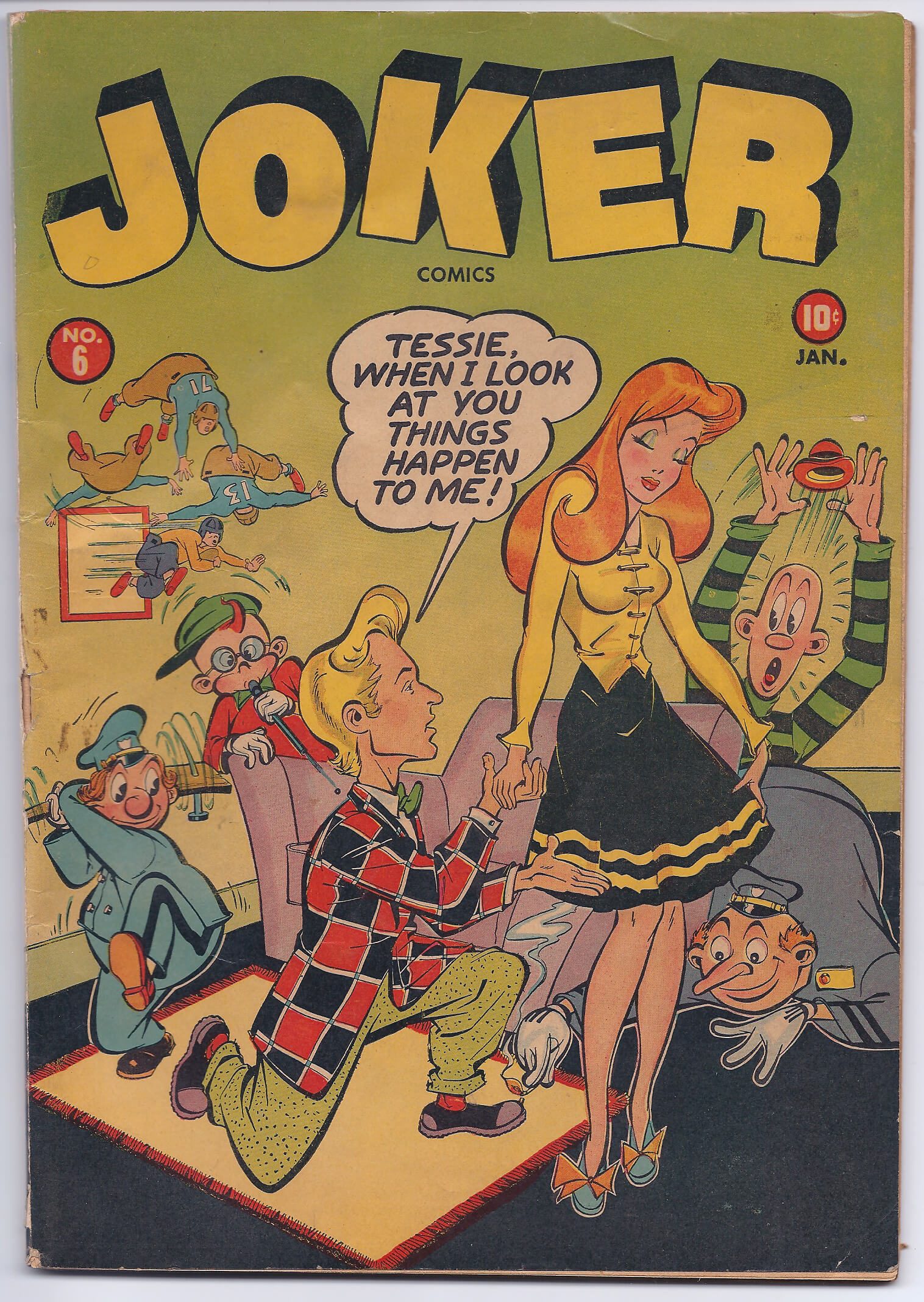 Vintage Joker comic book cover, colorful illustration.