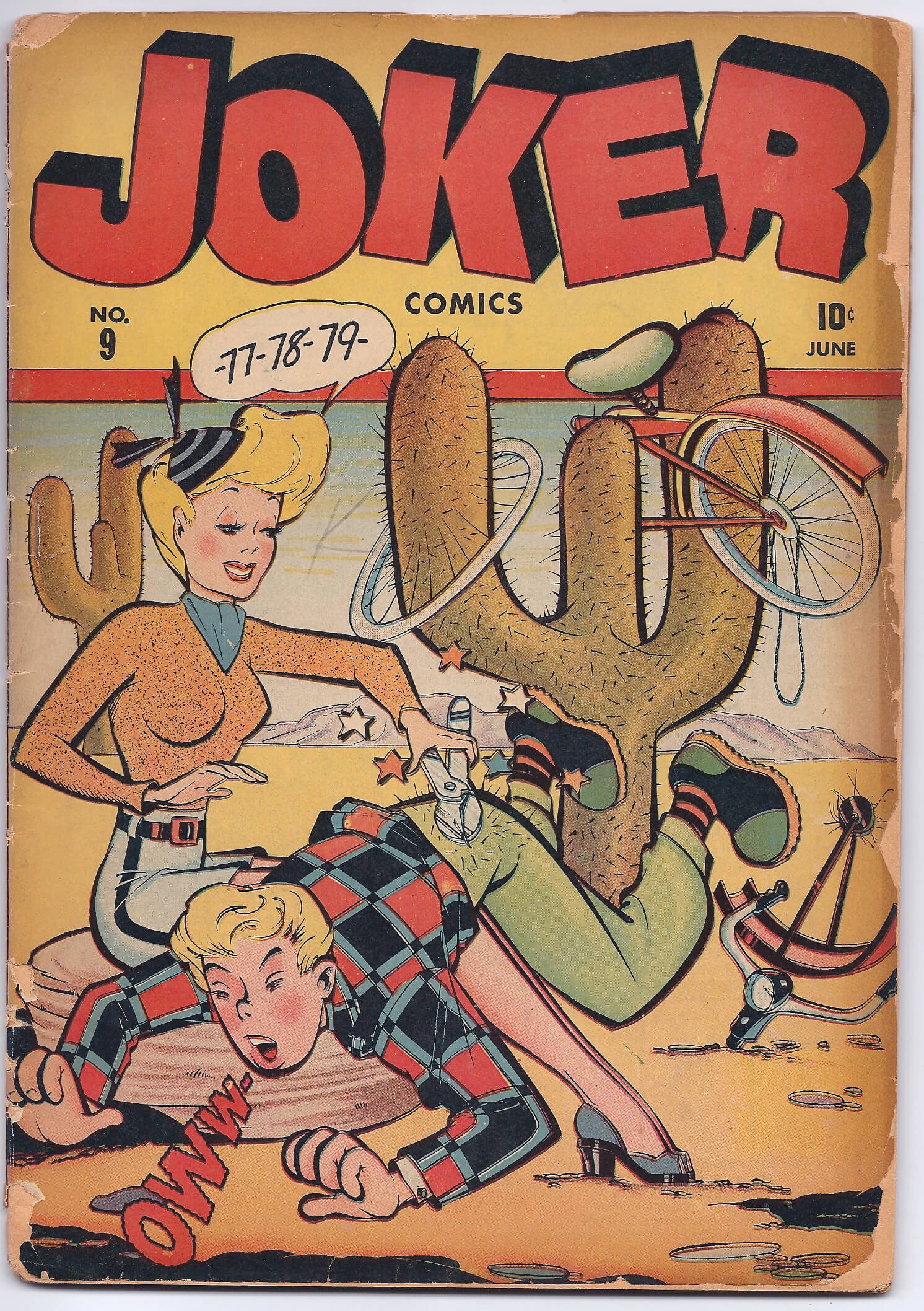 Comic cover with cactus and falling bike.