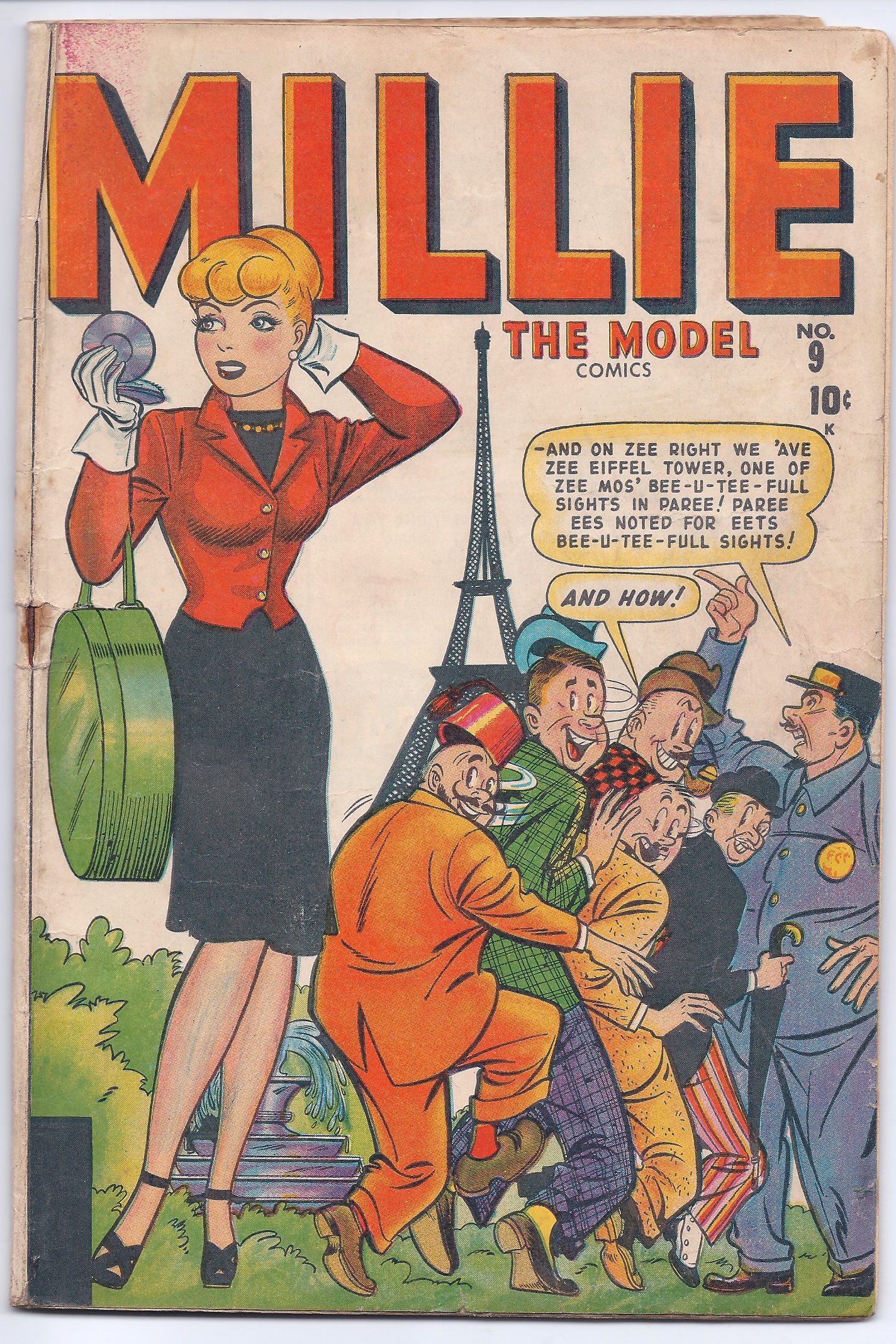 Comic cover showing Millie and crowd in Paris.