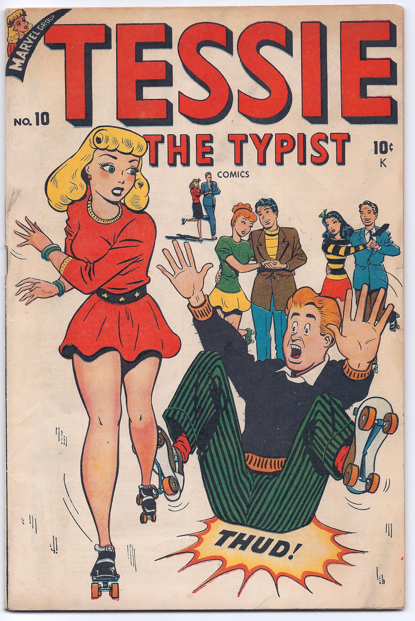 Comic cover: Tessie on roller skates, surprised.