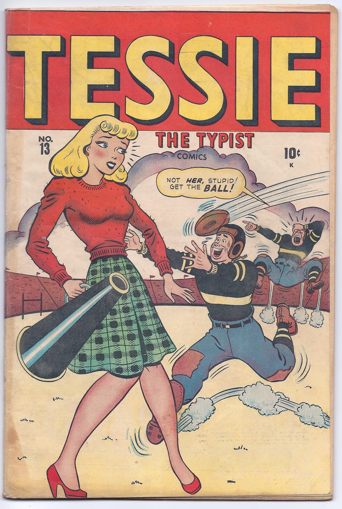 Comic cover with woman holding oversized pen.