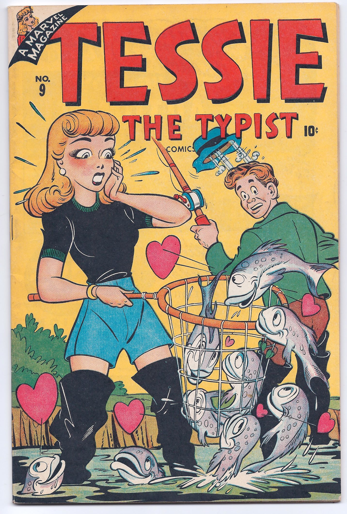 Comic cover: surprised woman with fishing net.