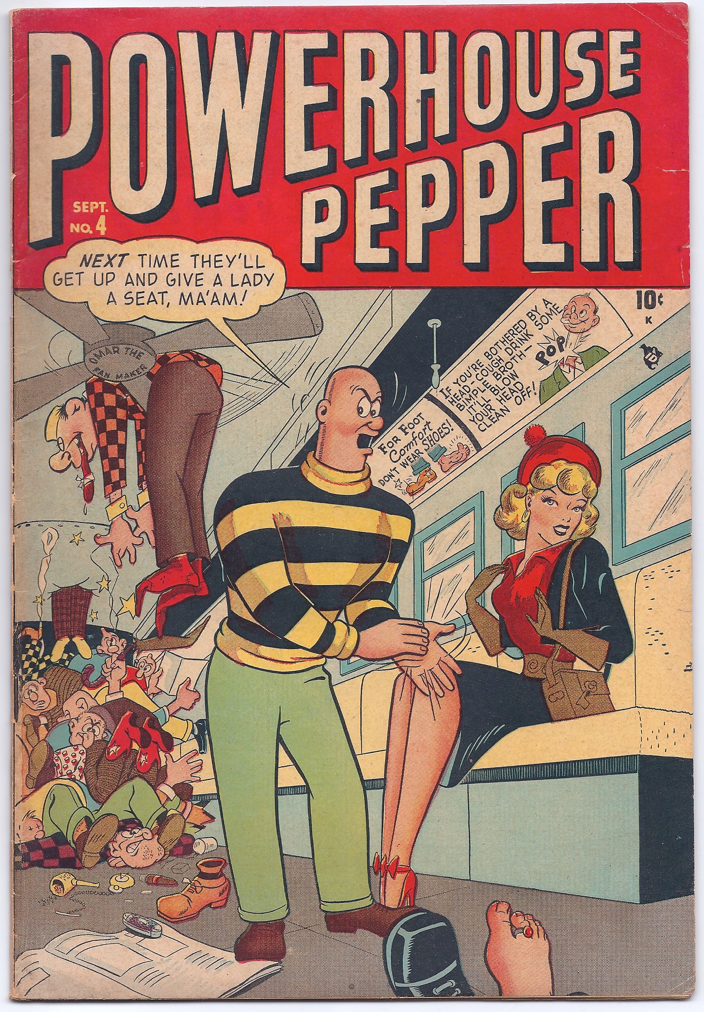 Vintage comic cover of Power Pepper featuring a strong man and a stylish woman.